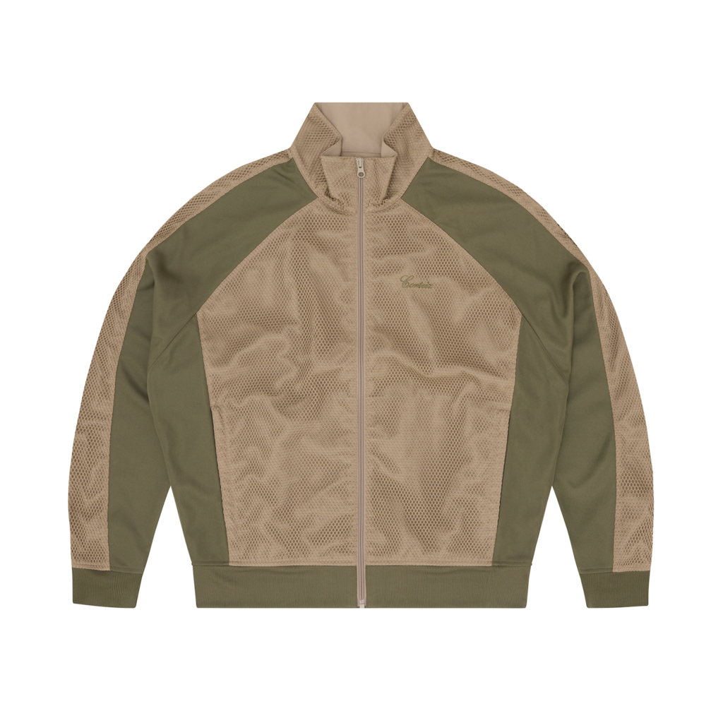 MESH PANEL TRICOT TRACK JACKET [TAN / OLIVE]
